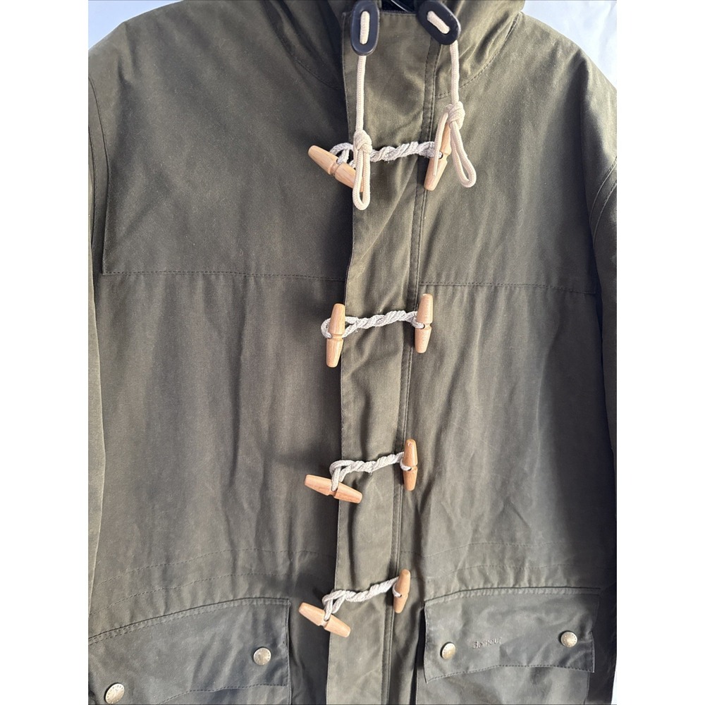 Barbour Thornproof Waxed Cotton Toggle Jacket Olive Green Hooded Mens Large - Picture 9 of 16